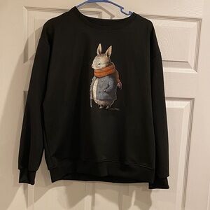 Black Sweatshirt with Rabbit Print